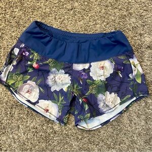 Oiselle Blue Floral Athletic Shorts